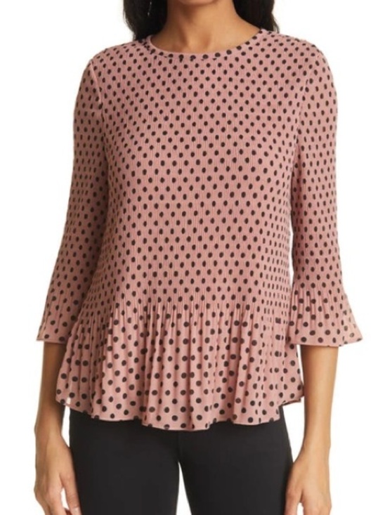 Ted Baker Tops - Ted Baker London Polka Dot Pleated Blouse Pink Black Size 1